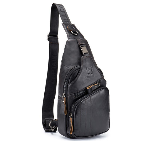 BULLCAPTAIN 105 Top Layer Cowhide Leather Chest Bag Men Casual Sport Single Shoulder Bag, Size S