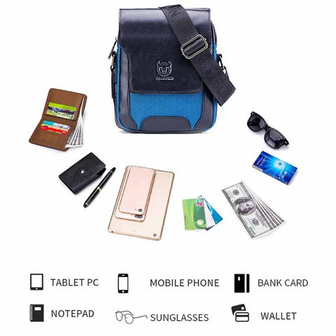 BULLCAPTAIN 999 Cowhide Leather Messenger Bag Zipped Pockets Crossbody Purse Bag for Work Business Travel