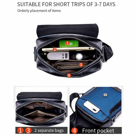 BULLCAPTAIN 999 Cowhide Leather Messenger Bag Zipped Pockets Crossbody Purse Bag for Work Business Travel
