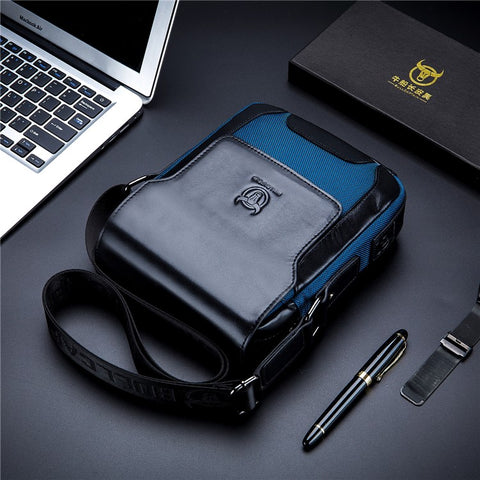 BULLCAPTAIN 999 Cowhide Leather Messenger Bag Zipped Pockets Crossbody Purse Bag for Work Business Travel