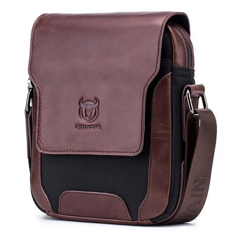BULLCAPTAIN 999 Cowhide Leather Messenger Bag Zipped Pockets Crossbody Purse Bag for Work Business Travel