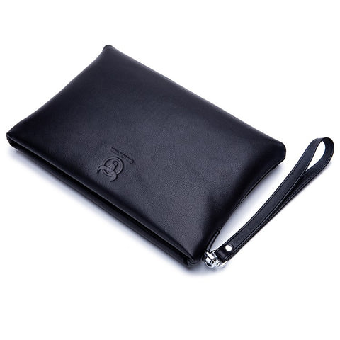 BULLCAPTAIN 446 Cowhide Leather Wristlet Clutch Zip Wallet Purses with Hand Strap