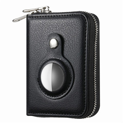 RFID Blocking Card Holder PU Leather Zipper Wallet with Built-in Case for Apple AirTag