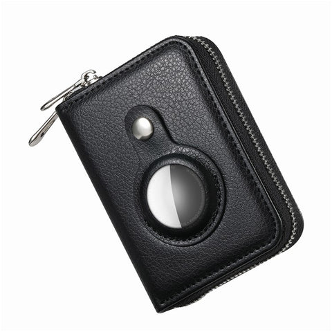 RFID Blocking Card Holder PU Leather Zipper Wallet with Built-in Case for Apple AirTag