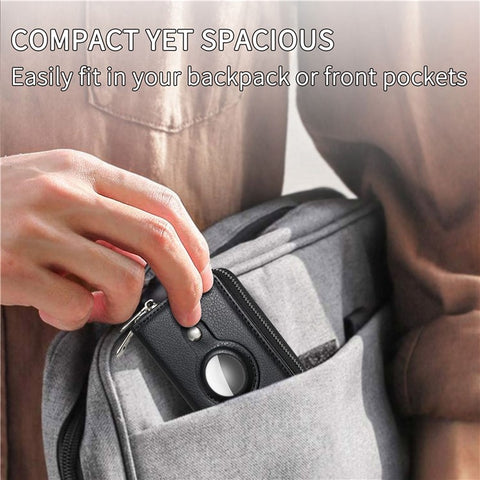 RFID Blocking Card Holder PU Leather Zipper Wallet with Built-in Case for Apple AirTag
