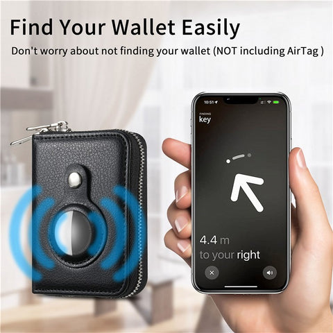 RFID Blocking Card Holder PU Leather Zipper Wallet with Built-in Case for Apple AirTag