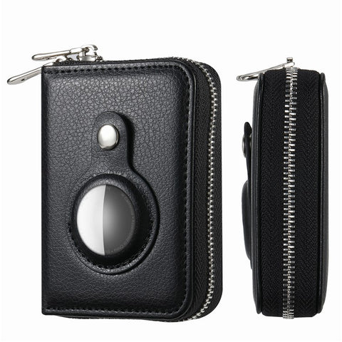 RFID Blocking Card Holder PU Leather Zipper Wallet with Built-in Case for Apple AirTag