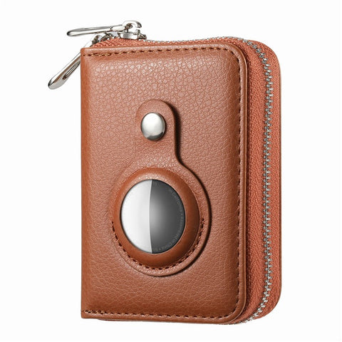 RFID Blocking Card Holder PU Leather Zipper Wallet with Built-in Case for Apple AirTag