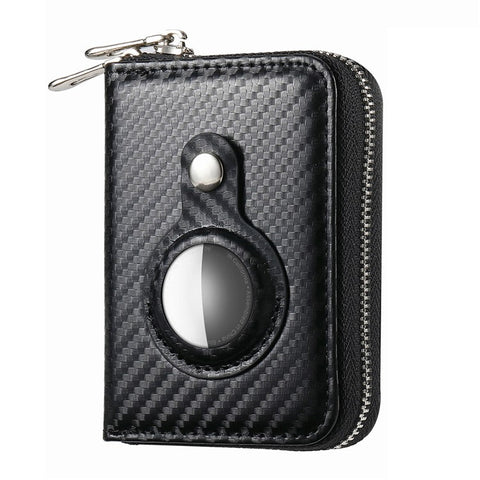 RFID Blocking Card Holder PU Leather Zipper Wallet with Built-in Case for Apple AirTag