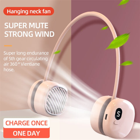 L21 Portable Rechargeable Hanging Neck Mini Cooling Fan 5 Wind Speeds Summer Fan Cooler