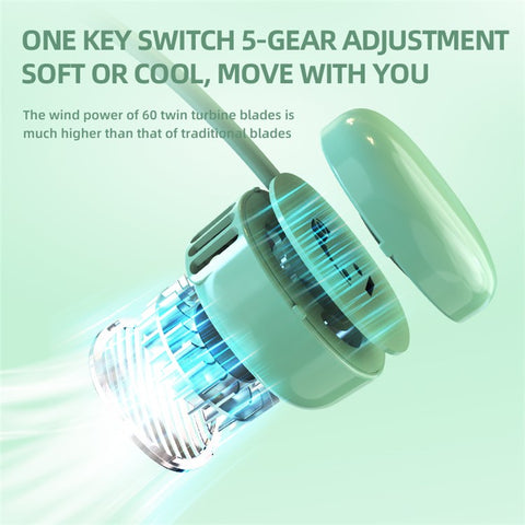 L21 Portable Rechargeable Hanging Neck Mini Cooling Fan 5 Wind Speeds Summer Fan Cooler