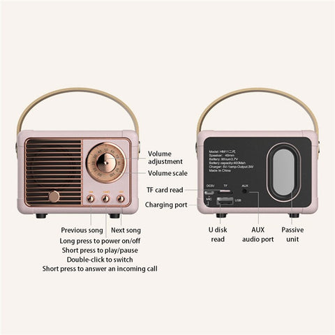 HM11 2nd Gen Retro Bluetooth-compatible Speaker Portable Wireless Speaker Support U-disk TF Card AUX