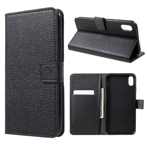 Litchi Skin Wallet Leather Stand Case for iPhone XR 6.1 inch