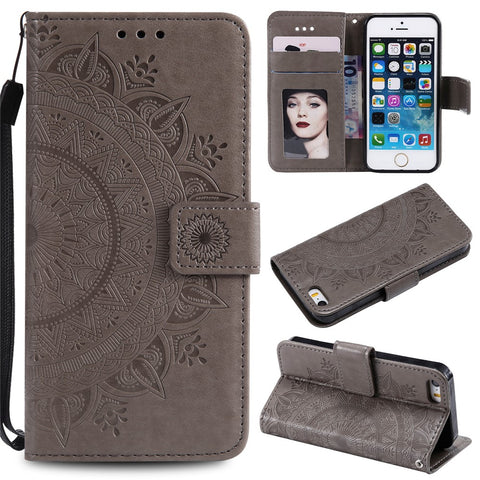 Imprinted Mandala Pattern PU Leather Phone Shell Case for iPhone SE/5s/5