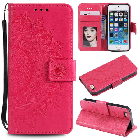 Imprinted Mandala Pattern PU Leather Phone Shell Case for iPhone SE/5s/5