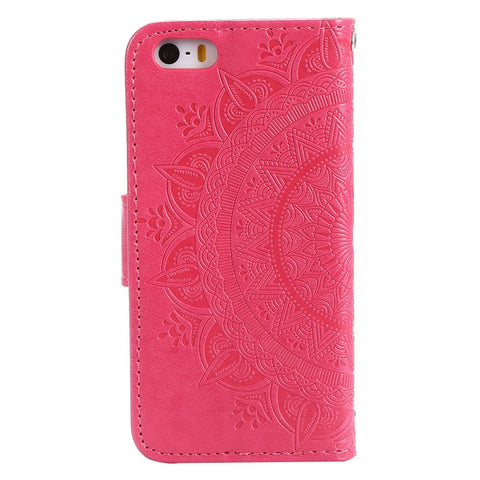Imprinted Mandala Pattern PU Leather Phone Shell Case for iPhone SE/5s/5