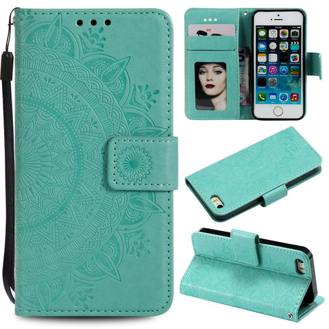 Imprinted Mandala Pattern PU Leather Phone Shell Case for iPhone SE/5s/5