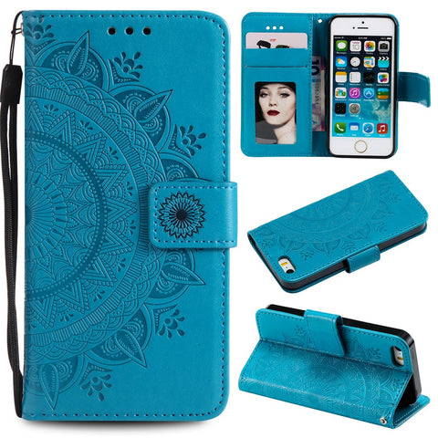 Imprinted Mandala Pattern PU Leather Phone Shell Case for iPhone SE/5s/5