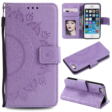Imprinted Mandala Pattern PU Leather Phone Shell Case for iPhone SE/5s/5