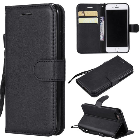 For iPhone 7 / 8 / SE (2022) / SE (2020) Case Solid Color Leather Mobile Cover Wallet Stand with Strap