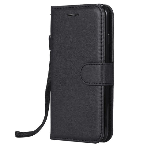 For iPhone 7 / 8 / SE (2022) / SE (2020) Case Solid Color Leather Mobile Cover Wallet Stand with Strap