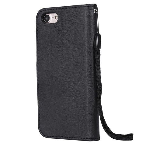 For iPhone 7 / 8 / SE (2022) / SE (2020) Case Solid Color Leather Mobile Cover Wallet Stand with Strap