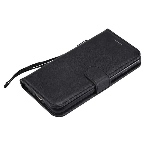 For iPhone 7 / 8 / SE (2022) / SE (2020) Case Solid Color Leather Mobile Cover Wallet Stand with Strap