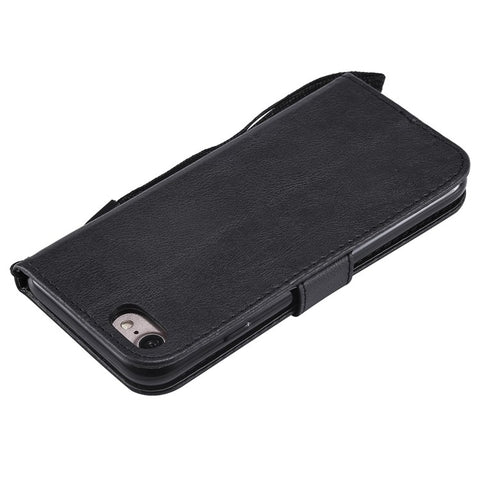 For iPhone 7 / 8 / SE (2022) / SE (2020) Case Solid Color Leather Mobile Cover Wallet Stand with Strap