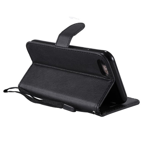 For iPhone 7 / 8 / SE (2022) / SE (2020) Case Solid Color Leather Mobile Cover Wallet Stand with Strap