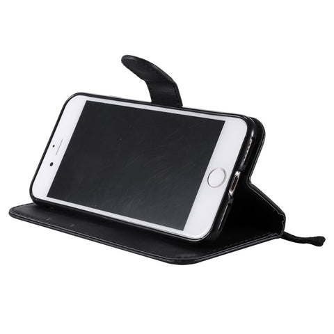 For iPhone 7 / 8 / SE (2022) / SE (2020) Case Solid Color Leather Mobile Cover Wallet Stand with Strap