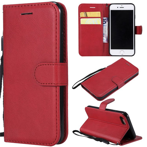 For iPhone 7 / 8 / SE (2022) / SE (2020) Case Solid Color Leather Mobile Cover Wallet Stand with Strap