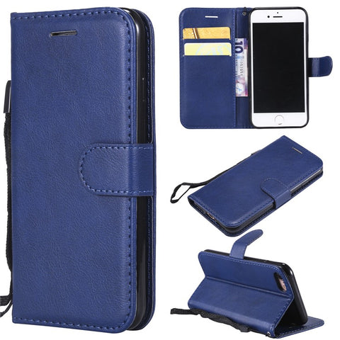 For iPhone 7 / 8 / SE (2022) / SE (2020) Case Solid Color Leather Mobile Cover Wallet Stand with Strap