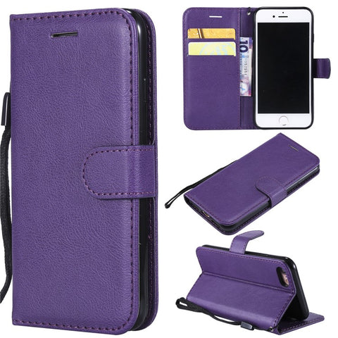 For iPhone 7 / 8 / SE (2022) / SE (2020) Case Solid Color Leather Mobile Cover Wallet Stand with Strap