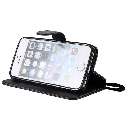 For iPhone SE / 5s / 5 Case Solid Color Leather Mobile Cover Wallet Stand with Strap