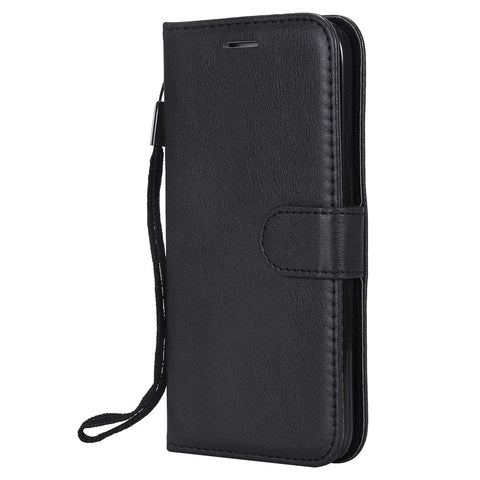 For iPhone SE / 5s / 5 Case Solid Color Leather Mobile Cover Wallet Stand with Strap