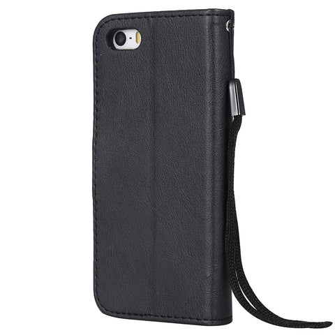 For iPhone SE / 5s / 5 Case Solid Color Leather Mobile Cover Wallet Stand with Strap