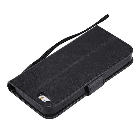 For iPhone SE / 5s / 5 Case Solid Color Leather Mobile Cover Wallet Stand with Strap