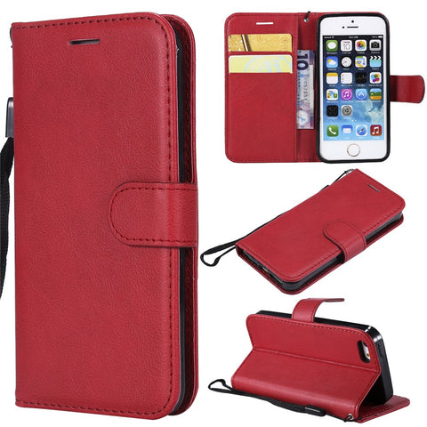 For iPhone SE / 5s / 5 Case Solid Color Leather Mobile Cover Wallet Stand with Strap