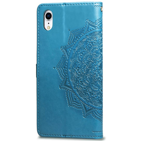 Imprinted Half Mandala Flower Leather Wallet Stand Protective Shell for iPhone XR 6.1 inch