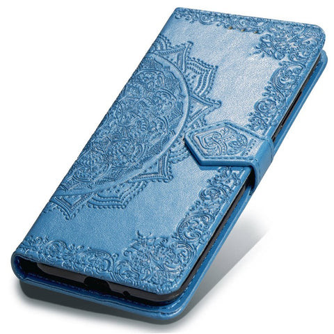 Imprinted Half Mandala Flower Leather Wallet Stand Protective Shell for iPhone XR 6.1 inch