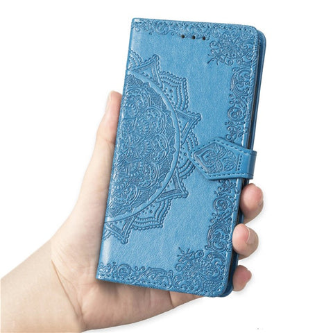 Imprinted Half Mandala Flower Leather Wallet Stand Protective Shell for iPhone XR 6.1 inch