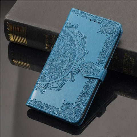 Imprinted Half Mandala Flower Leather Wallet Stand Protective Shell for iPhone XR 6.1 inch