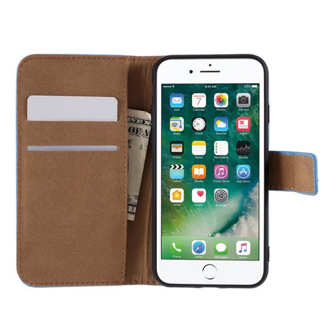 Stand Function Genuine Leather Wallet Flip Case with Secure Magnetic Closure for iPhone 8 / 7 / SE (2020) / SE (2022)