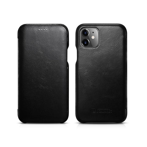 ICARER Retro Style Genuine Leather Folio Flip Phone Case for Apple iPhone 11 6.1 inch