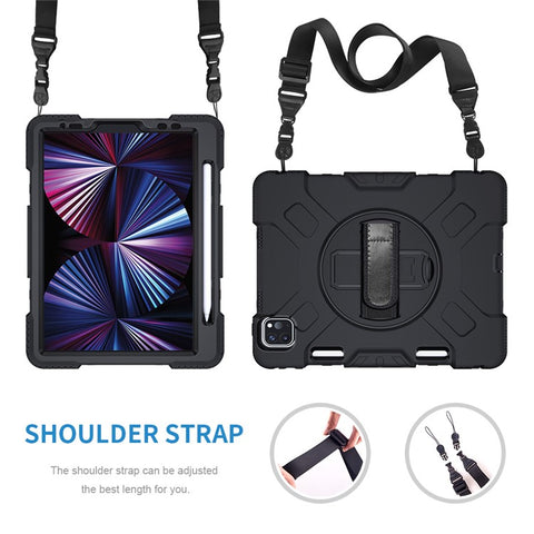 Kickstand Hybrid Tablet Case with Strap for iPad Air 11 (2025) / (2024) / Pro 11 (2022) / (2021) / (2020) / (2018)