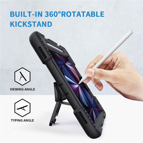 Kickstand Hybrid Tablet Case with Strap for iPad Air 11 (2025) / (2024) / Pro 11 (2022) / (2021) / (2020) / (2018)