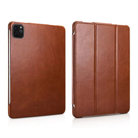 ICARER for iPad Air 11 (2025) / (2024) / Pro 11-inch (2022) / (2021) / (2020) / (2018) Retro Tri-Fold Genuine Leather Smart Case Cover