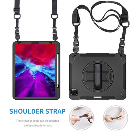 For iPad Air 13 (2025) / (2024) / Pro 12.9 (2022) / (2021) / (2020) / (2018) Kickstand PC + Silicone Tablet Case with Shoulder Strap