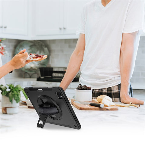 For iPad Air 13 (2025) / (2024) / Pro 12.9 (2022) / (2021) / (2020) / (2018) Kickstand PC + Silicone Tablet Case with Shoulder Strap