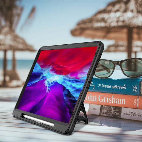 For iPad Air 13 (2025) / (2024) / Pro 12.9 (2022) / (2021) / (2020) / (2018) Kickstand PC + Silicone Tablet Case with Shoulder Strap